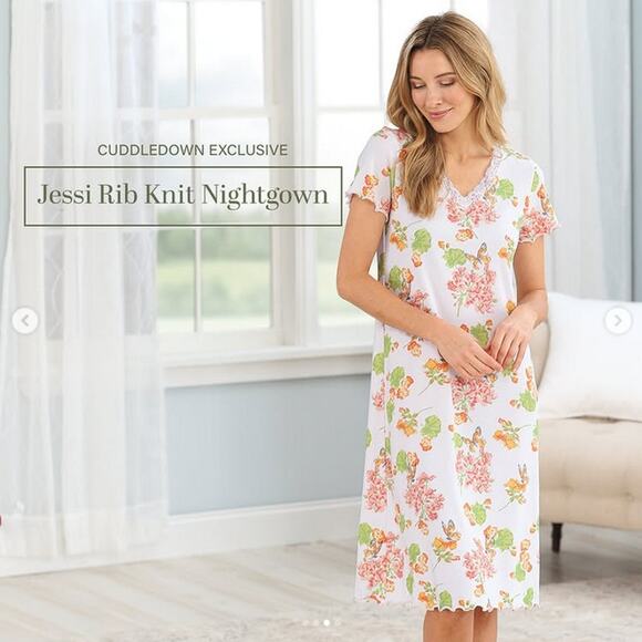 Cuddledown Jesi Ribbed Night Gown Made in Peru Large Floral‎ Cottagecore - Picture 1 of 5